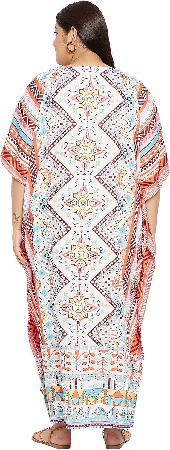 imagePlus Size Women Kaftan Dress Kimono Sleeve Casual Maxi Dresses Beach Cover Up for LadiesMulticolor Floral  Geometric