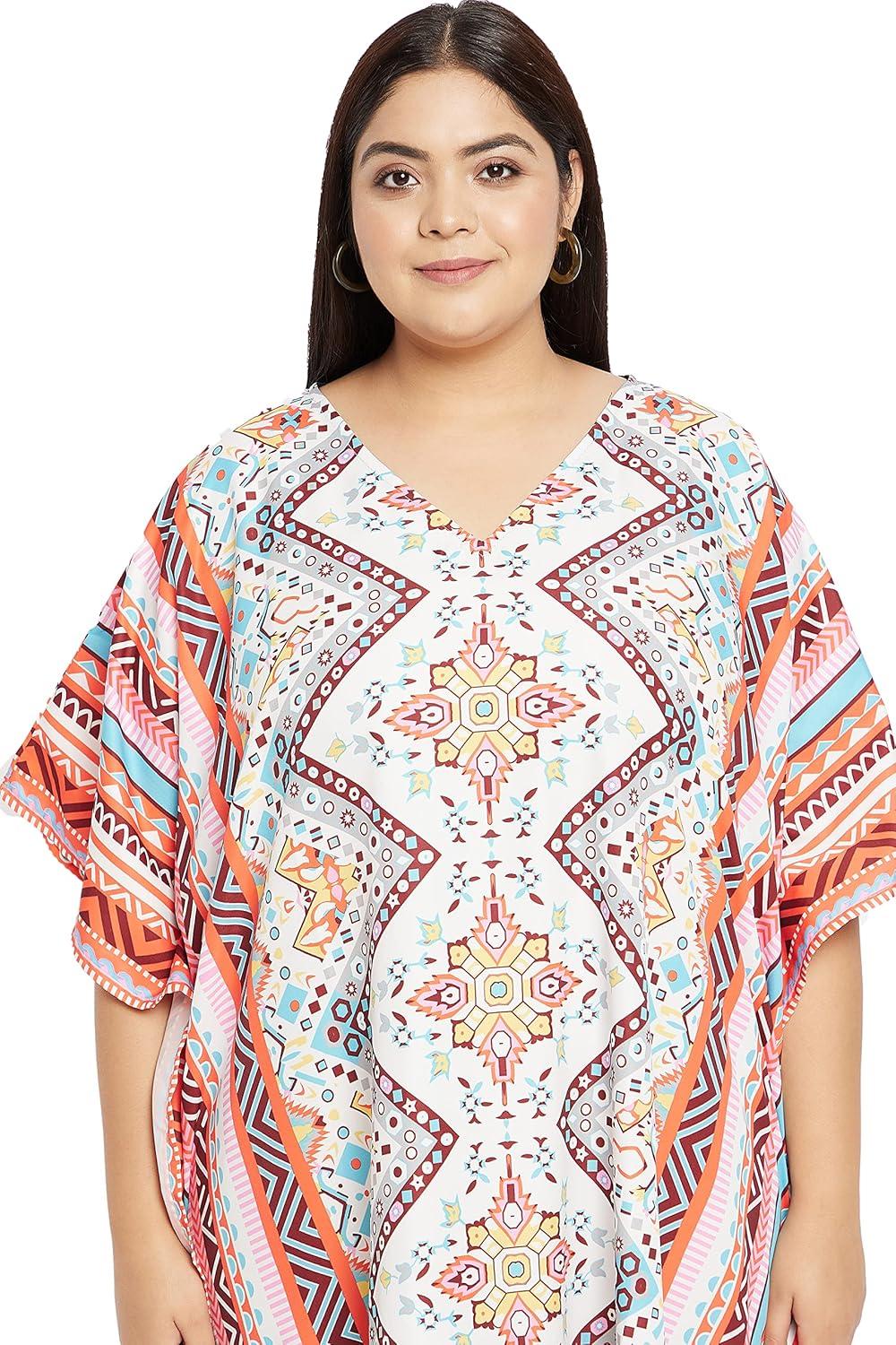 imagePlus Size Women Kaftan Dress Kimono Sleeve Casual Maxi Dresses Beach Cover Up for LadiesMulticolor Floral  Geometric