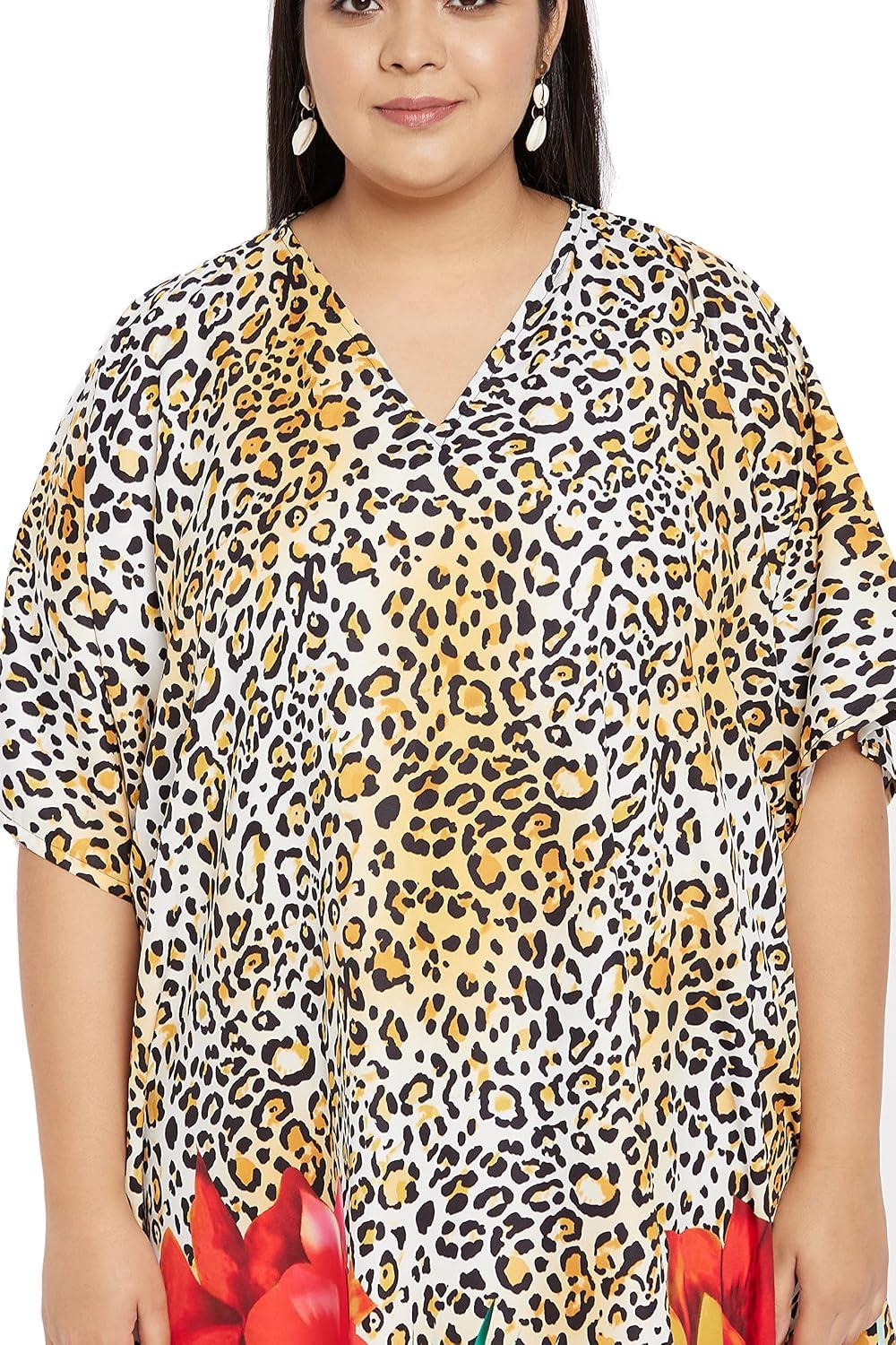 imagePlus Size Women Kaftan Dress Kimono Sleeve Casual Maxi Dresses Beach Cover Up for LadiesMulticolor Floral Caftans Dress