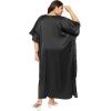 imagePlus Size Kaftan Women Dress Comfortable Solid Satin Nighty Maxi Dresses Kimono Sleeve Nightwear CaftanBlack