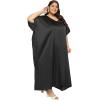 imagePlus Size Kaftan Women Dress Comfortable Solid Satin Nighty Maxi Dresses Kimono Sleeve Nightwear CaftanBlack