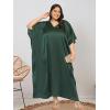 imagePlus Size Kaftan Women Dress Comfortable Solid Satin Nighty Maxi Dresses Kimono Sleeve Nightwear CaftanBottle Green