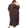 imagePlus Size Kaftan Women Dress Comfortable Solid Satin Nighty Maxi Dresses Kimono Sleeve Nightwear CaftanChocolate Brown