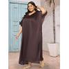 imagePlus Size Kaftan Women Dress Comfortable Solid Satin Nighty Maxi Dresses Kimono Sleeve Nightwear CaftanChocolate Brown
