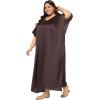 imagePlus Size Kaftan Women Dress Comfortable Solid Satin Nighty Maxi Dresses Kimono Sleeve Nightwear CaftanChocolate Brown