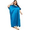 imagePlus Size Kaftan Women Dress Comfortable Solid Satin Nighty Maxi Dresses Kimono Sleeve Nightwear CaftanCorsair Blue