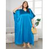 imagePlus Size Kaftan Women Dress Comfortable Solid Satin Nighty Maxi Dresses Kimono Sleeve Nightwear CaftanCorsair Blue