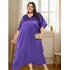 imagePlus Size Kaftan Women Dress Comfortable Solid Satin Nighty Maxi Dresses Kimono Sleeve Nightwear CaftanDark Purple