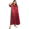 imagePlus Size Kaftan Women Dress Comfortable Solid Satin Nighty Maxi Dresses Kimono Sleeve Nightwear CaftanMaroonWine