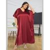 imagePlus Size Kaftan Women Dress Comfortable Solid Satin Nighty Maxi Dresses Kimono Sleeve Nightwear CaftanMaroonWine
