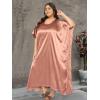 imagePlus Size Kaftan Women Dress Comfortable Solid Satin Nighty Maxi Dresses Kimono Sleeve Nightwear CaftanNude Brown