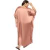imagePlus Size Kaftan Women Dress Comfortable Solid Satin Nighty Maxi Dresses Kimono Sleeve Nightwear CaftanNude Brown