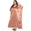 imagePlus Size Kaftan Women Dress Comfortable Solid Satin Nighty Maxi Dresses Kimono Sleeve Nightwear CaftanNude Brown
