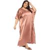 imagePlus Size Kaftan Women Dress Comfortable Solid Satin Nighty Maxi Dresses Kimono Sleeve Nightwear CaftanNude Brown