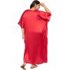 imagePlus Size Kaftan Women Dress Comfortable Solid Satin Nighty Maxi Dresses Kimono Sleeve Nightwear CaftanRed