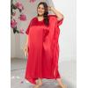 imagePlus Size Kaftan Women Dress Comfortable Solid Satin Nighty Maxi Dresses Kimono Sleeve Nightwear CaftanRed