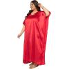 imagePlus Size Kaftan Women Dress Comfortable Solid Satin Nighty Maxi Dresses Kimono Sleeve Nightwear CaftanRed