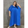 imagePlus Size Kaftan Women Dress Comfortable Solid Satin Nighty Maxi Dresses Kimono Sleeve Nightwear CaftanRoyal Blue