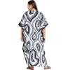 imagePlus Size Women Kaftan Dress Kimono Sleeve Casual Maxi Dresses Beach Cover Up for LadiesBlack Abstract Caftans