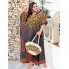 imagePlus Size Women Kaftan Dress Kimono Sleeve Casual Maxi Dresses Beach Cover Up for LadiesGrey Geometric