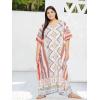 imagePlus Size Women Kaftan Dress Kimono Sleeve Casual Maxi Dresses Beach Cover Up for LadiesMulticolor Floral  Geometric
