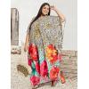 imagePlus Size Women Kaftan Dress Kimono Sleeve Casual Maxi Dresses Beach Cover Up for LadiesMulticolor Floral Caftans Dress