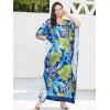 imageWomen Plus Size Caftan Dress Polyester Evening Maxi Gown Dresses Kimono Sleeve for Party KaftanBlue  Green Tropical Leaf