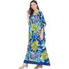 imageWomen Plus Size Caftan Dress Polyester Evening Maxi Gown Dresses Kimono Sleeve for Party KaftanBlue  Green Tropical Leaf