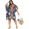 imageWomen Short Kaftan Plus Size Dress Comfortable Cotton Kimono Dresses for Casual WearNavy Blue