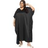 imagePlus Size Kaftan Women Dress Comfortable Solid Satin Nighty Maxi Dresses Kimono Sleeve Nightwear CaftanBlack