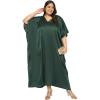 imagePlus Size Kaftan Women Dress Comfortable Solid Satin Nighty Maxi Dresses Kimono Sleeve Nightwear CaftanBottle Green