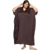 imagePlus Size Kaftan Women Dress Comfortable Solid Satin Nighty Maxi Dresses Kimono Sleeve Nightwear CaftanChocolate Brown