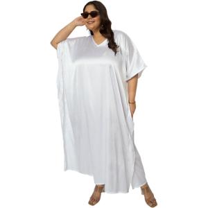 imagePlus Size Kaftan Women Dress Comfortable Solid Satin Nighty Maxi Dresses Kimono Sleeve Nightwear CaftanWhite