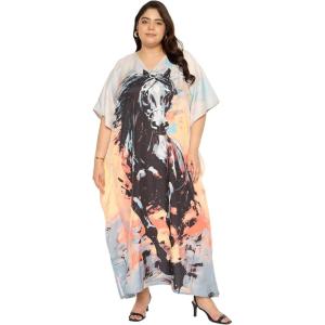 imagePlus Size Women Kaftan Dress Kimono Sleeve Casual Maxi Dresses Beach Cover Up for LadiesBeige Horse