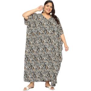 imagePlus Size Women Kaftan Dress Kimono Sleeve Casual Maxi Dresses Beach Cover Up for LadiesBlack