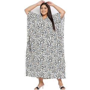 imagePlus Size Women Kaftan Dress Kimono Sleeve Casual Maxi Dresses Beach Cover Up for LadiesBlack Leopard Print