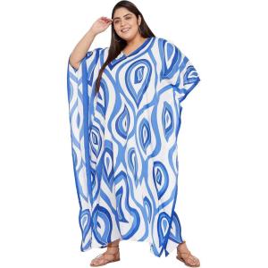 imagePlus Size Women Kaftan Dress Kimono Sleeve Casual Maxi Dresses Beach Cover Up for LadiesBlue