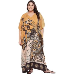 imagePlus Size Women Kaftan Dress Kimono Sleeve Casual Maxi Dresses Beach Cover Up for LadiesBrown