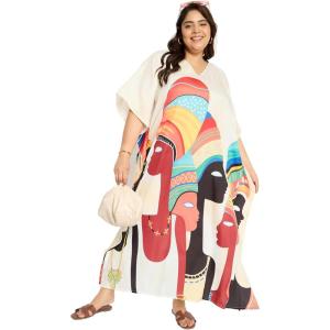 imagePlus Size Women Kaftan Dress Kimono Sleeve Casual Maxi Dresses Beach Cover Up for LadiesEcru