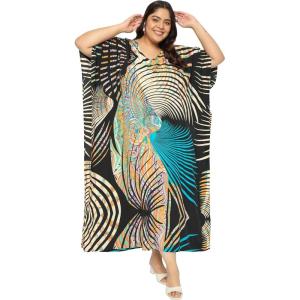 imagePlus Size Women Kaftan Dress Kimono Sleeve Casual Maxi Dresses Beach Cover Up for LadiesMulti