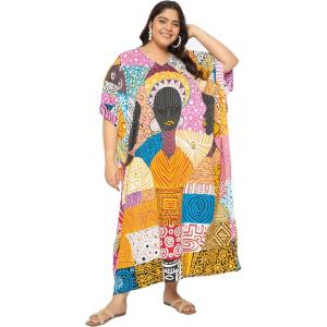 imagePlus Size Women Kaftan Dress Kimono Sleeve Casual Maxi Dresses Beach Cover Up for LadiesMulti Lady Tribal