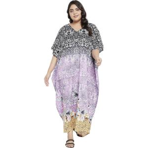 imagePlus Size Women Kaftan Dress Kimono Sleeve Casual Maxi Dresses Beach Cover Up for LadiesMulticolor