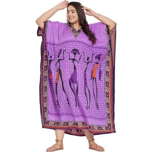 imagePlus Size Women Kaftan Dress Kimono Sleeve Casual Maxi Dresses Beach Cover Up for LadiesPurple Tribal