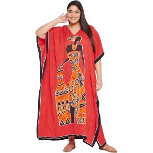 imagePlus Size Women Kaftan Dress Kimono Sleeve Casual Maxi Dresses Beach Cover Up for LadiesRed Tribal