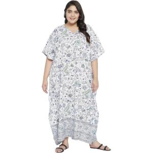 imagePlus Size Women Kaftan Dress Kimono Sleeve Casual Maxi Dresses Beach Cover Up for LadiesWhite