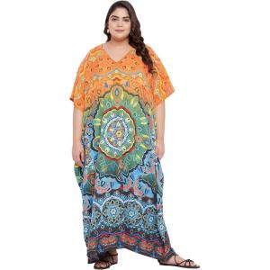 imageWomen Plus Size Caftan Dress Polyester Evening Maxi Gown Dresses Kimono Sleeve for Party KaftanMulti Caftan Cover Up