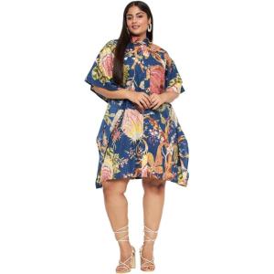 imageWomen Short Kaftan Plus Size Dress Comfortable Cotton Kimono Dresses for Casual WearNavy Blue