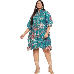 imageWomen Short Kaftan Plus Size Dress Comfortable Cotton Kimono Dresses for Casual WearTurquoise