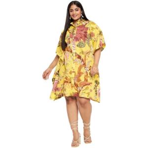 imageWomen Short Kaftan Plus Size Dress Comfortable Cotton Kimono Dresses for Casual WearYellow