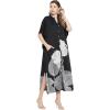 imageKaftan Plus Size Women Dress Button Down Kimono Side Slit Maxi Dresses Two Side Pocket Caftan for Evening WearBlack Leaf